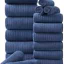 Hailea 18 Piece Family Bath Towel Set Include 6 Bath Towels,6 Hand Towels and 6 Washcloths Soft Bathroom Towel with Hanging Loops,Highly Absorbent Quick Dry Towels Set for Bathroom,Hotel and Spa-Navy