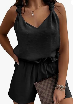 EXLURA Womens Summer 2 Piece Sets Sleeveless V Neck Knotted Tank Tops Shorts Matching Sets Vacation Cruise Beach Outfits 2025,L