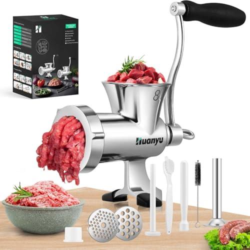 Huanyu Meat Grinder Manual - Food Grade 304 Stainless Steel with Sausage Stuffer and 2 Grinding Plates, Table Clamp | Heavy Duty for Beef, Chicken, Pork, Chili #M8