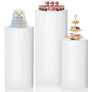 DOOMOOK 3Pcs Cylinder Pedestal Stands, White Round Pedestal Display Plinth Pillars for Wedding Ceremony Birthday Parties Art Decor
