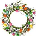 Artificial Easter Door Wreath, Spring Easter Eggs Berry Buds Wreath for Front Window Wall Decor Decorations, Multicolor 19 inch