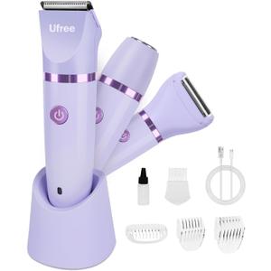 Ufree Bikini Trimmer Electric Razors for Women, Rechargeable Pubic Body Hair Trimmer Electric Shaver for Legs Body Hair, Bikini Shaver IPX7 Waterproof, Gifts for Women, Purple