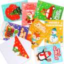 SULOLI Christmas Cards, 32 Xmas Happy Holiday Greeting Cards with Envelopes 8 Designs for Kids and Family Greetings (4 x 6 Inches)
