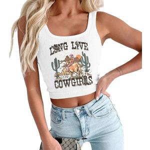 Cowgirl Cropped Tank Tops Summer Country Concert Outfits for Women Western Cowboy Vintage Graphic Crop Top Size S