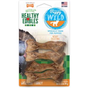 Nylabone Healthy Edibles WILD Natural Long-Lasting Turkey Flavor Bone Chew Treats for Dogs, Small/Regular (4 Count) (2.8 Ounce (Pack of 1))