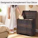 130L Wicker Laundry Hamper with Lid, 3-Section Laundry Basket