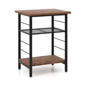 Giantex 3-Tier Side Table with Adjustable Mesh Shelf, Industrial Nightstand, Small End Table Stand for Living Room, Bedroom, Office, 12" D x 15" W x 20" H (White)