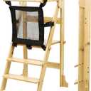 Foldable Toddler Kitchen Tower, Adjustable Height Toddler Learning Step Stool with Safety Net, Foldable Toddler Standing Tower Helper for Ages 18 Months to 6 Years - Bamboo