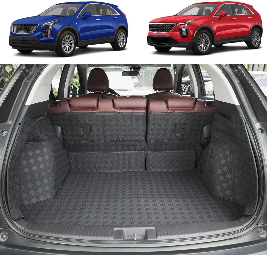 Cargo Liner & Backrest Mat Compatible with 2019-2024 Cadillac XT4 - Custom Fit PU Leather Cargo Mat and Rear Backrest Protector- All Weather Easy to Clean Waterproof Trunk Mats