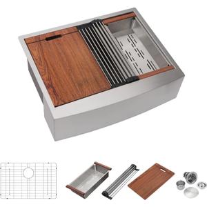 27 Farmhouse Kitchen Sink - Mocoloo 27 x 22 Stainless Steel Farm Sink Apron Front Ledge Workstation 16 Gauge Curved Apron Single Bowl Deep Basin