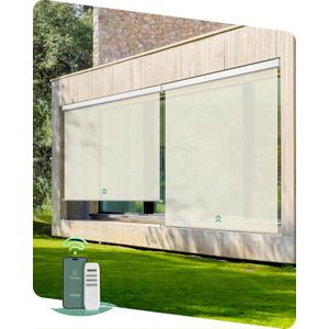 Yoolax Motorized Outdoor Shades Smart Retractable Patio Screens with App & Remote Control, Electric Blinds for Porch Patio Waterproof Roller Shades 5X8ft (3% Openness Beige)