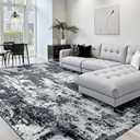 Washable Area Rugs 8'x10' Non-Slip Modern Abstract Soft for Living Room Entryway Bedroom Nursery, Print Pattern, Black Gray