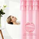 Pink Ruffle Shower Curtain with Small Holes, Girls Women Fabric Shower Curtain with Delicate Handcrafted Ruffles, Waterproof Ruched Farmhouse Decorative Bathroom Curtain, 72" W x 72" H