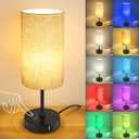 Unicozin Table Lamp, 3 CCT 3000K/4500K/6500K & RGB Color Changing, Stepless Dimmable Small Bedside Lamp for Reading, Ambience Nightstand Light for Home Decor Party, Beige Shade (14.5in)