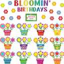 Harloon 92 Pcs Birthday Bulletin Board Set for Classroom Flower Bloomin' Bday Decoration Classroom Birthday Chart Decoration for Flower Back to School Party Decor Student Teacher Teaching Supplies