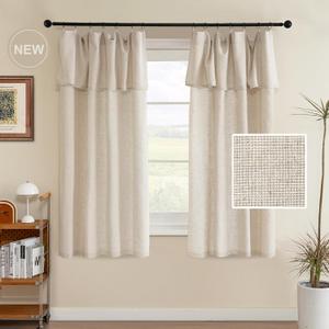 H.VERSAILTEX Linen Curtains with Valance 63 Inch, Light Filtering Farmhouse Curtain 2 Panels Set Semi-Sheer DrapesTreatments Rod Pocket/Ring Top for Bedroom 52 x 63 Inch, Linen