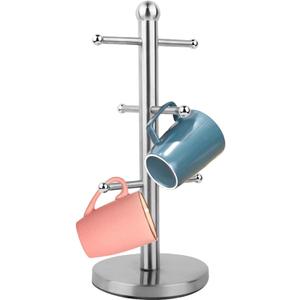 Cyrank Mug Holder, Mug Tree Coffee Cup Tree Coffee Cup Holder Stand Stainless Steel Countertop Mug Tree with 6 Hooks Metal Free Standing Mug Tree Tea Cup Storage Rack