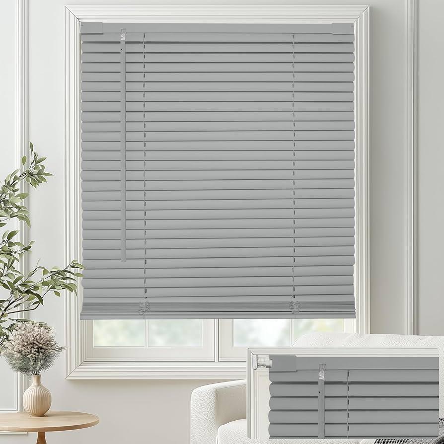 MYshade No-Drill Cordless Horizontal Mini Blinds – 40" W x 64" H Tool-Free Inside Mount Window Blinds with 1" Vinyl Slats, Light Filtering & Privacy, Child & Pet Safe, Gray