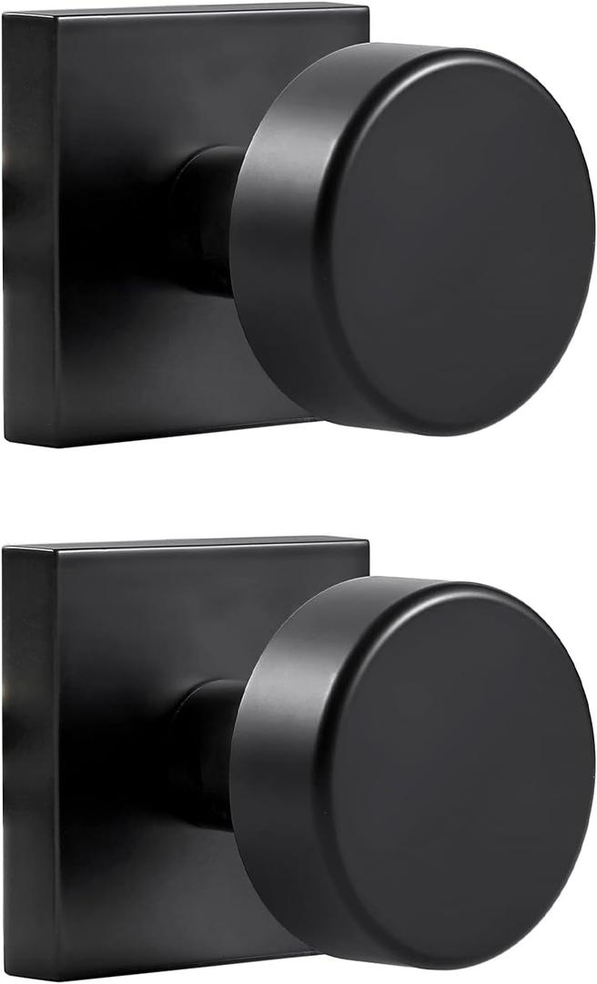 coolnews 2 Pack Black Dummy Door Knobs Interior, Single Sided Square Modern Dummy Door Knob Door Handle for Hall/Closet Doors, Matte Black (Dummy 2 Pack)