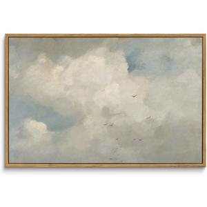 InSimSea Framed Canvas Wall Art Vintage Decor, Home Decor Classical Oil Paintings Sky Cloud Prints, Vintage Landscape Large Wall Art for Living Room Bedroom Bathroom Home Office Decor, 16"x24"