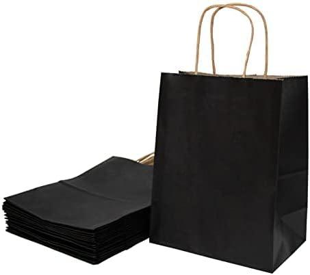vanhel 50-Pack Medium Black Kraft Paper Bags: 8x4.25x10.5 Inches,Kraft Paper Bags, Gift Bags with Handles, suitable for Christmas, Halloween, Business, Retail and Wedding