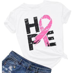 Breast Cancer Shirts for Women Pink Ribbon Breast Cancer Awareness T-Shirt Inspirational Care Gifts Short Sleeve Tops (XXL)