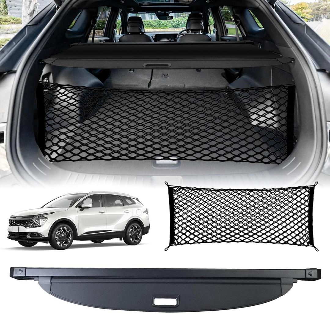 for 2021-2026 Kia Sportage Cargo Cover - Tesmirror Rear Cargo Cover Privacy Retractable Rear Storage Cargo Cover Security Shield Shade for 2025 2026 kia sportage Accessories (with Trunk Net)