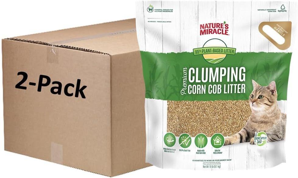 Nature's Miracle Premium Clumping Corn Cob Litter, Tough Odor Bio-Enzymatic Formula, Dust Free, 18lb, 2 pack