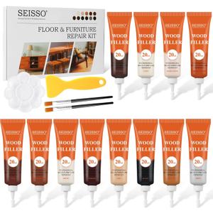 SEISSO 12 Colors Furniture Wood Floor Repair Kit, Furniture Touch Up Kit Cover Wood Furniture Scratch Restorer Filler for Table, Door, Desk, Cabinet