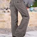 Flamingals Straight Leg Pants for Women Drawstring Waist Mid Rise Casual Solid Seam Detail Pants Gray L