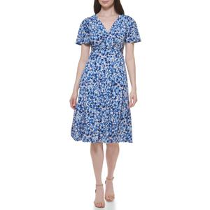 Jessica Howard Women's Printed Knit Jersey Fit & Flare Short Sleeve-Desk to Dinner 8P
