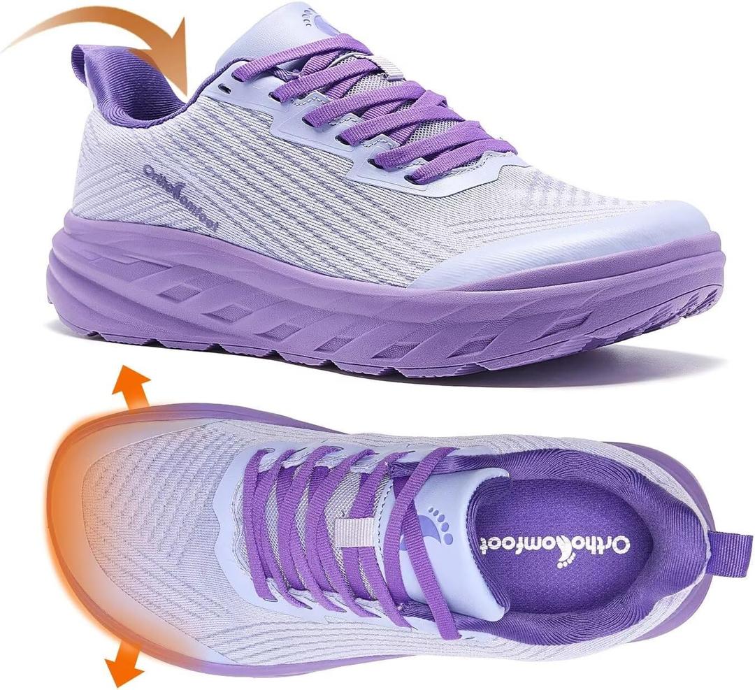 Women's Orthopedic Diabetic Wide Sneakers: Wear Cushion Plantar Fasciitis Hammer Toes Breathable Outdoor Shoes, Lightweight Fashion Arch Support Heel Spur Bunions Sneakers Purple, Size: 8