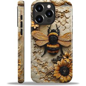 Compatible with iPhone 15 Pro Max Case - Dual-Layer Protection, Hard Shell with Silicone Interior,Slim Scratch Resistant Shockproof for Woman Men - Bumblebee Sunflower Honeycomb