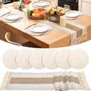 Boho Placemat and Table Runner Set 15'' Ivory Round Braided Place Mats 72'' Long Farmhouse Macrame Table Runner Centerpiece for Home Dining Bridal Decoration
