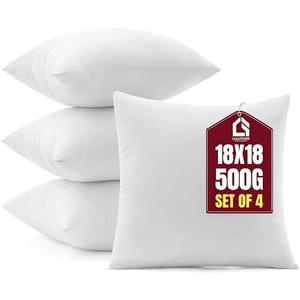 Casafoyer Throw Pillow Inserts, Set of 4 Lightweight Down Alternative Polyester Pillow, Couch Cushion, Sham Stuffer, Machine Washable. (White, 18x18)