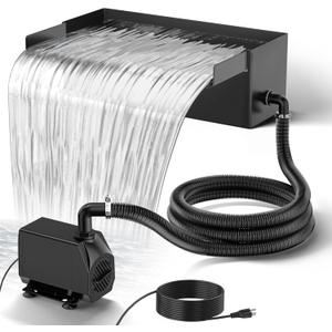 NFESOLAR Pond Waterfall Spillway Kit for Outdoor Pond up to 2000 Gallons, Includes 12.2" W Stainless Steel Pond Waterfall Box, 660GPH Ultra-Quiet Water Pump, 10FT Corrugated Tubing N4311