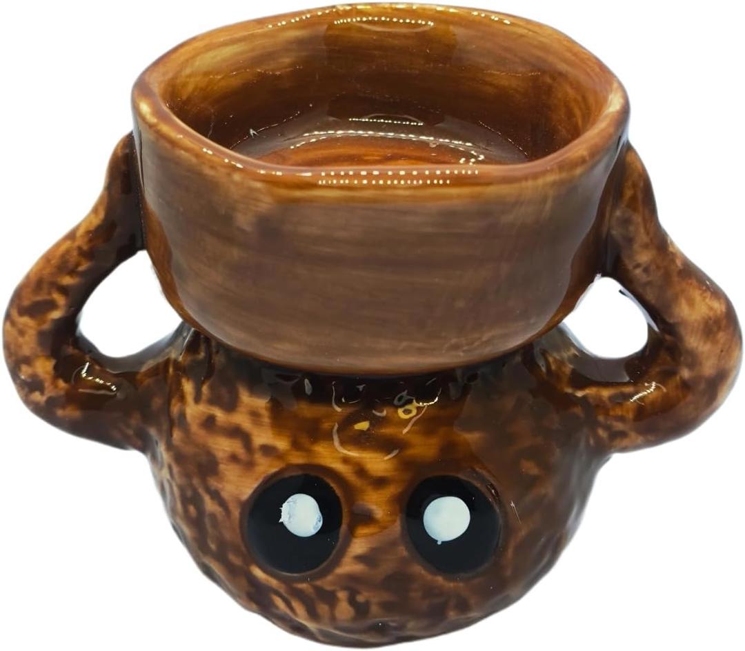 Ghost Candle Holder - Ceramic Halloween Tea Light Holder for Desk Decor, Spooky Cute Short Coal Ball Ornament, Gift for Adults Kids Party Office Desk Accessory (3.7 Inch) (Brown)