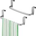 mDesign Steel Metal Wire Over Cabinet Towel Rack Storage Organizer - Hang on Cabinet or Door - Towel Bar Holder for Kitchen - Holds Hand Towels, Washcloths - Spira Collection, 2 Pack, Silver