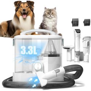Lumarium Dog Grooming Kit Pet Grooming Vacuum & Hair Dryer with Heating, 3.3L Dust Cup Pet Grooming Clippers Shedding 99% Hair, 4 Grooming Tools, Dog Grooming Kit for Long Haired Dogs/Large Dogs