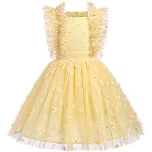 Kids Girls Confetti Polka Dots Butterfly Princess Party Wedding Flower Girl Dress Photography 3-4T, 100 (Kids Yellow Daisy)