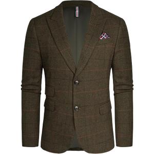 PJ PAUL JONES Men's Vintage Herringbone Tweed Blazers British Wool Blend Sport Coat Jacket (X-Large, Army Green B Herringbone)