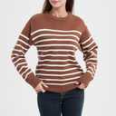 Tronjori Womens Striped Jacquard Crewneck Sweaters Pullover Casual Fall Winter Long Sleeve Knit Tops (S)