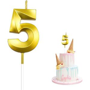 Birthday Candles for Cake, Gold Number 5 Birthday Candles, Happy Birthday Numeral Candle, Number Candles for Cake Decorations for Birthday Party Wedding Anniversary Graduation Celebration