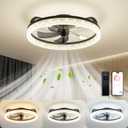 Ceiling Fans with Lights and Remote, Low Profile Ceiling Fan with Light, 19 Flush Mount Modern Fandelier, Bladeless Dimmable LED, 6 Speeds for Bedroom, Living Room