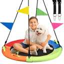 Tree Swing, Saucer Swing, 40 inch 900lbs Weight Capacity, with Adjustable Hanging Straps, for Backyard Outdoor, Multicolor, Circle Round Disc, Gifts for Kids