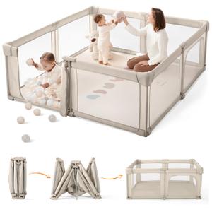 Sweeby Baby Playpen, 71x59 Inch Baby Gate Playpens for Babies and Toddlers, Extra Large Playpen with Door Play Yard for Fence Indoor and Outdoor Play Pen, Beige
