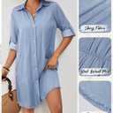 Bsubseach Women Denim Shirt Dress Long Sleeve Button Down Casual Shirt Dresses with Pockets Light Blue XXL (Blue, XXL)