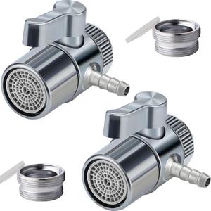 2 PACK Countertop Water Filter Diverter Valve with Barb Connector, Faucet Diverter Adapter for 6mm, 8mm, 9.5mm Tubing or Hose, Compatible with Standard Kitchen Faucets(6mm Barb)