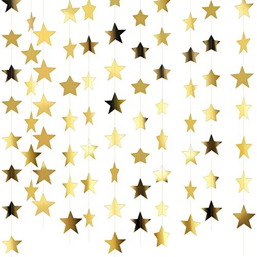 Patelai Glitter Star Garland Banner 2026 Party Decor 130 Feet Star Hanging Banner Twinkle Backdrop for Graduation Birthday Classroom Wedding Supplies(Gold)