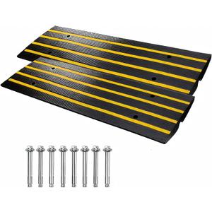 2 Packs 48" Car Driveway Rubber Curb Ramps, Heavy Duty Driveway Gutter Slope Ramp, Low Profile Design for Cars, Water Channel for Drainage, Curbside Bridge Ramp for Loading Dock Garage Sidewalk